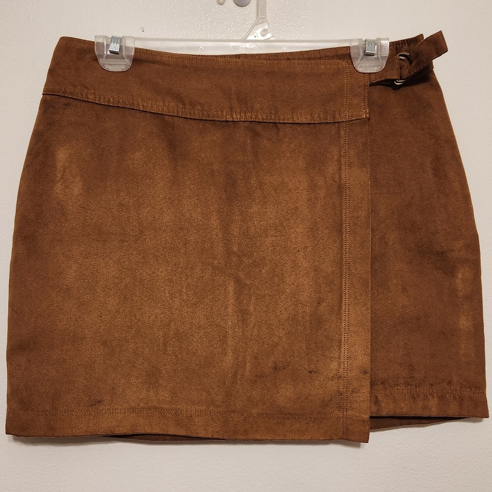 Hollister Brown Faux Suede Faux Wrap Mini Skirt